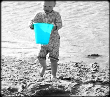 cute picture, blue bucket, 